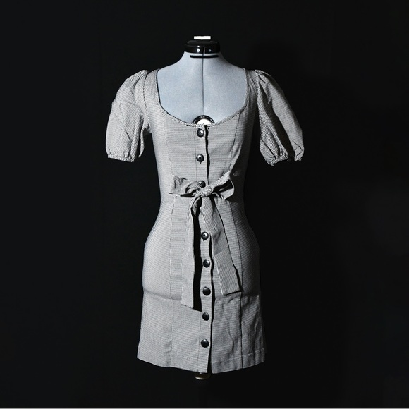 Urban Outfitters Dresses & Skirts - UO Gingham Mini Dress Button-Down Bow Puffy Sleeves